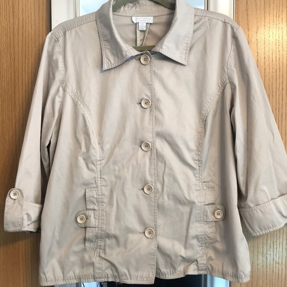 Charter Club Woman 1X tan jacket.  Long sleeves or roll up with button.
